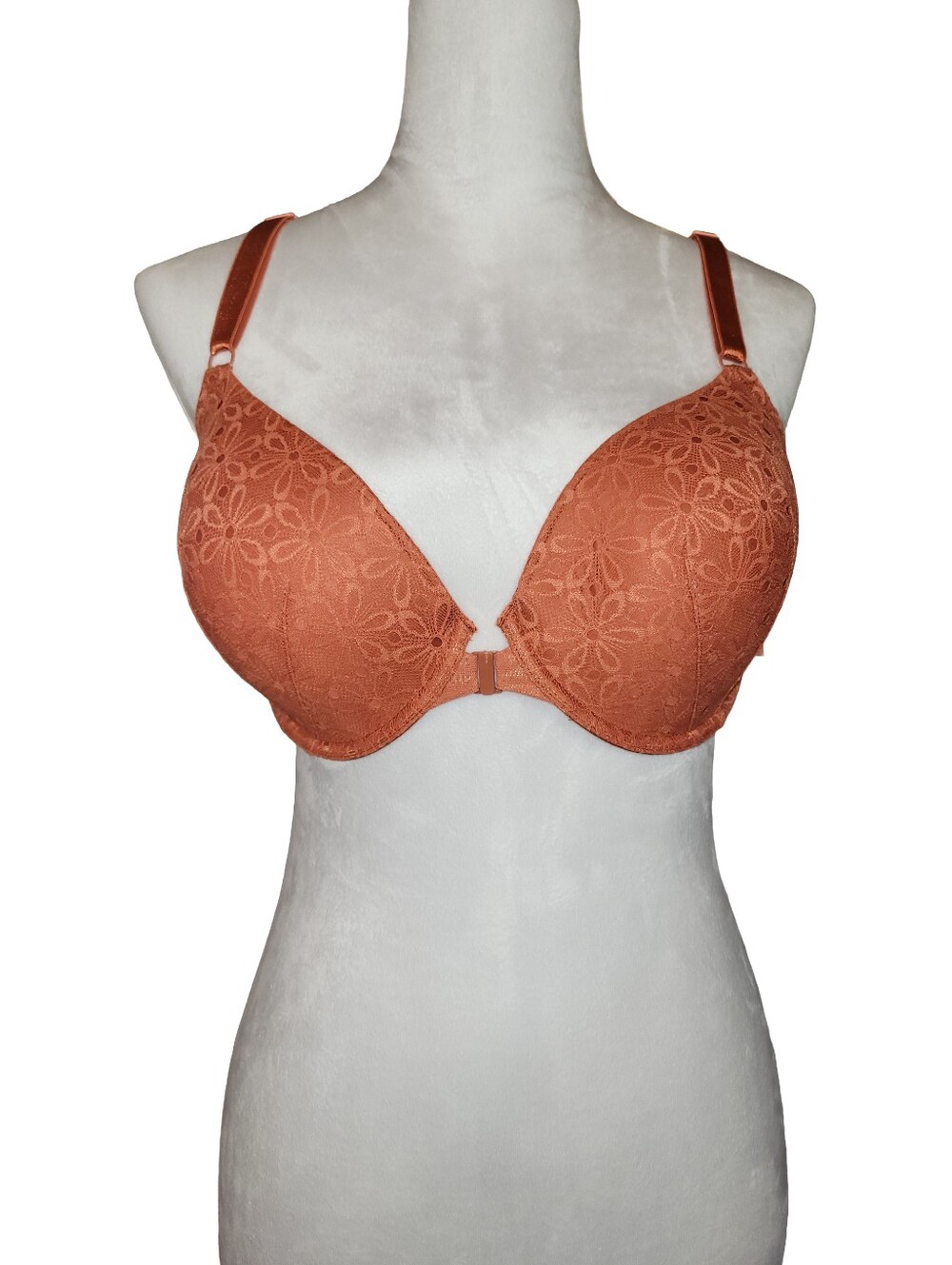 Victoria's Secret Sexy Tee Lace Front-Close Push-Up Bra - Peach/Rust 36DD NWT